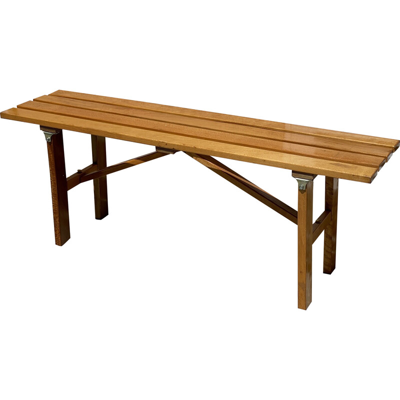 Banc pliant vintage en bois verni