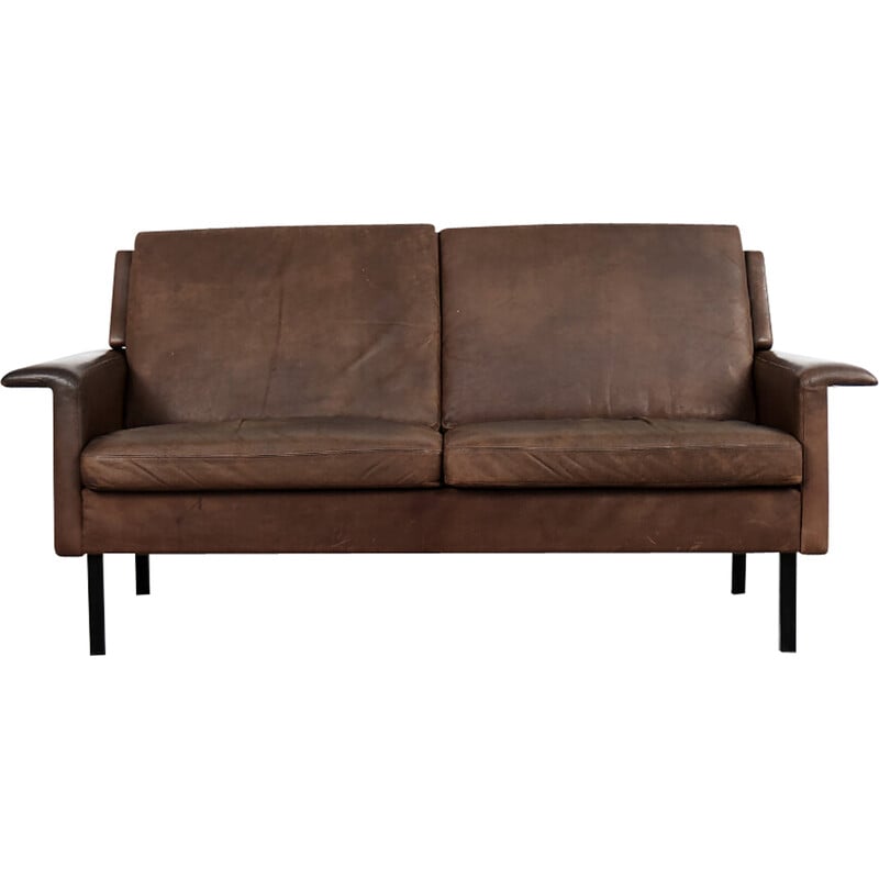 Vintage Scandinavian 2-seater brown leather sofa 3330 by Arne Vodder for Fritz Hansen, 1960s