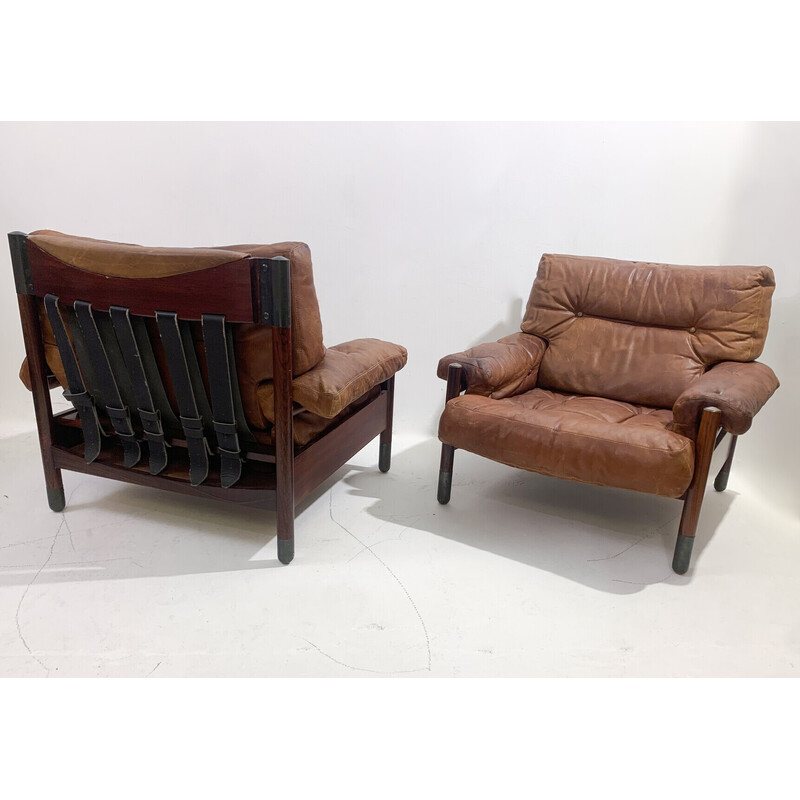 Pair of mid-century cognac leather armchairs by Carlo de Carli , Italy 1960s