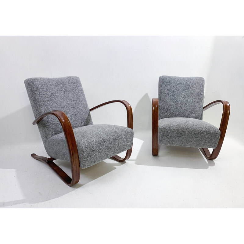 Pareja de sillones vintage de madera curvada H269 de Jindrich Halabala, República Checa años 40