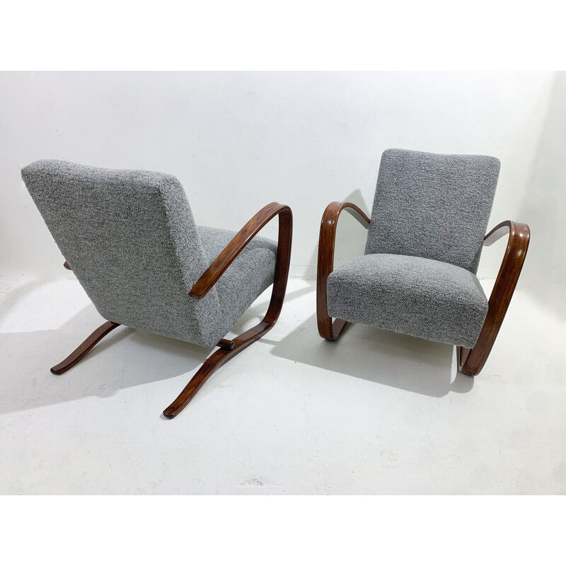 Pair of vintage H269 bentwood armchairs by Jindrich Halabala, Czech Republic 1940s