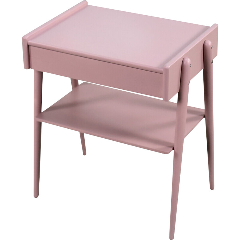 Table de nuit scandinave vintage en teck rose poudré pastel par Ab Carlström and Co Möbelfabrik, 1950