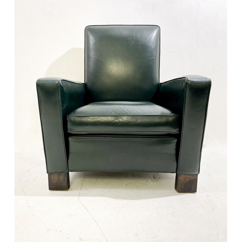 Mid-eeuwse houten en lederen fauteuil van Emiel Veranneman, 1950