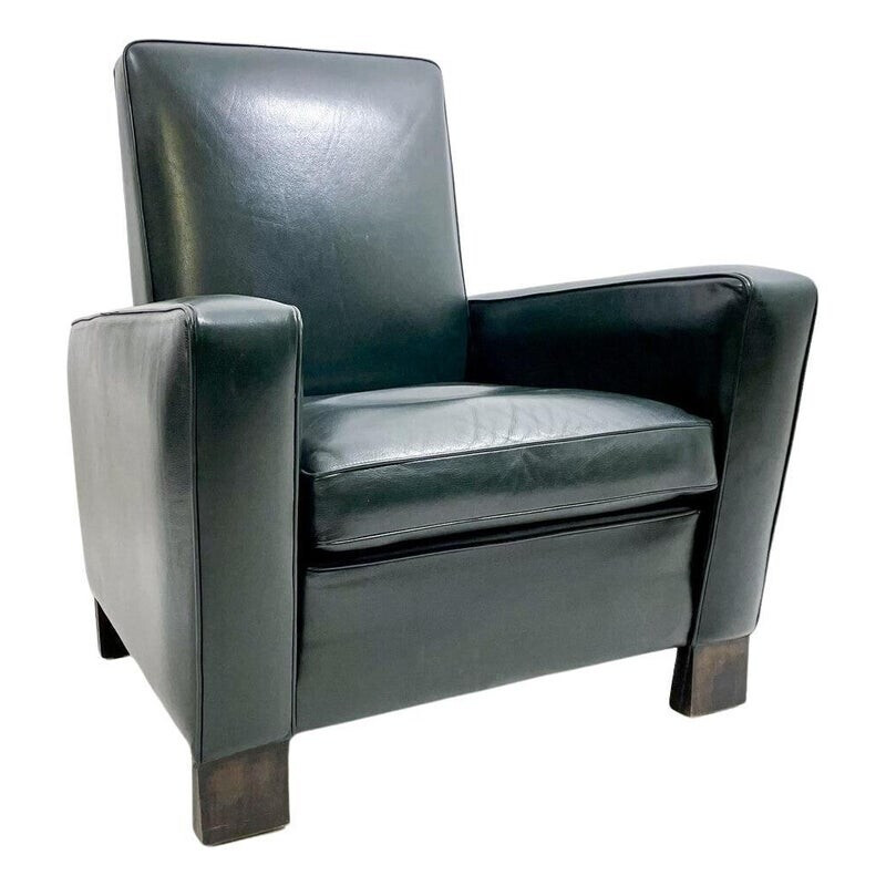 Mid-eeuwse houten en lederen fauteuil van Emiel Veranneman, 1950