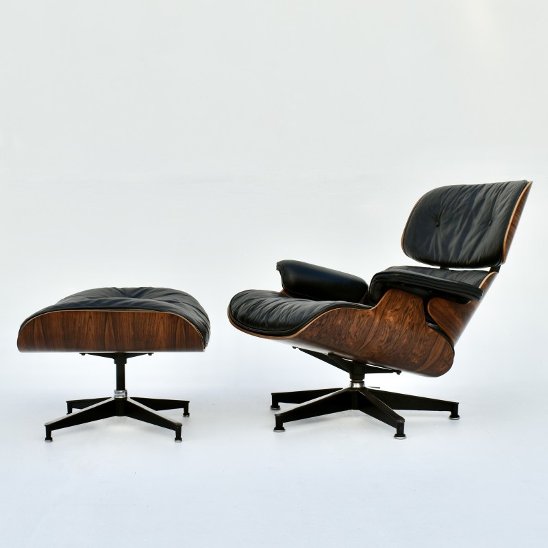 aanklager Spreek luid Laboratorium Vintage lounge stoel en voetenbank van Eames voor Herman Miller, 1960