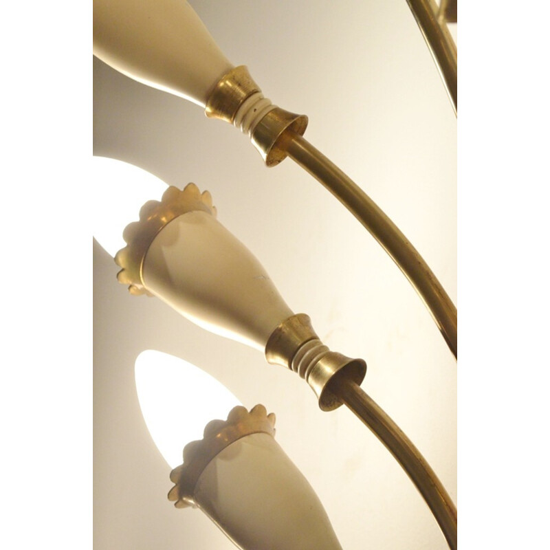 Pair of Italian floral wall lamps in brass and painted metal - 1950s