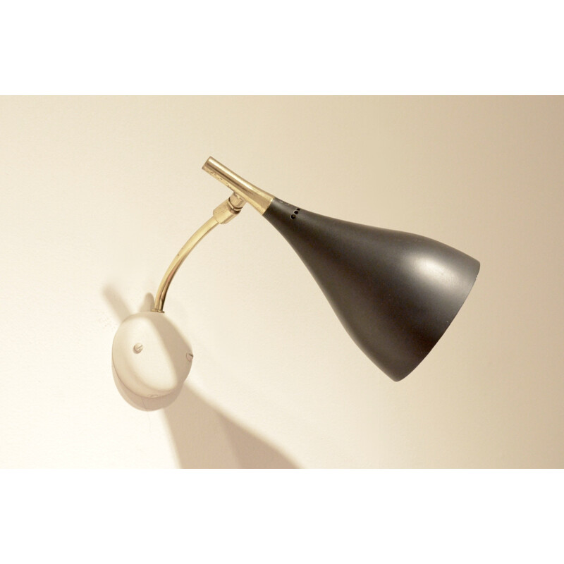 Black tulip wall lamp in brass and painted metal - 1950s