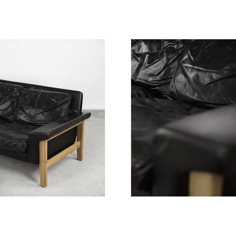 Vintage Scandinavian black leather 3-seater sofa by Lennart Bender for Ulferts Tibro, 1960s