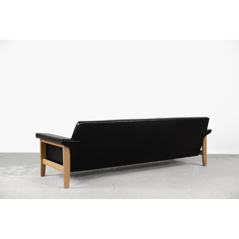 Skandinavisches 3-Sitzer-Sofa aus schwarzem Leder von Lennart Bender für Ulferts Tibro, 1960er Jahre