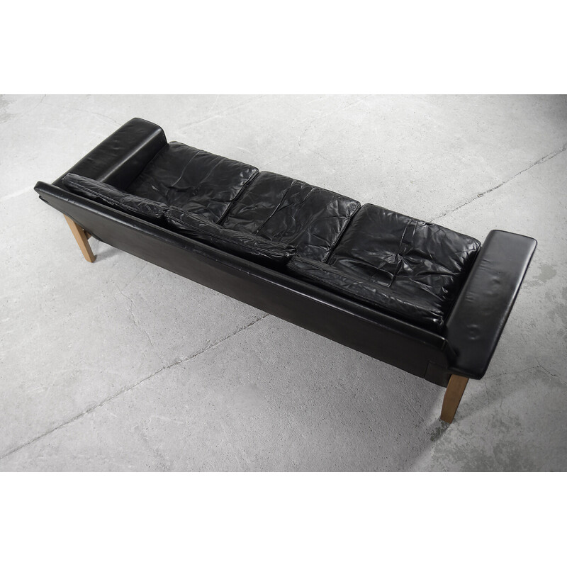 Vintage Scandinavian black leather 3-seater sofa by Lennart Bender for Ulferts Tibro, 1960s