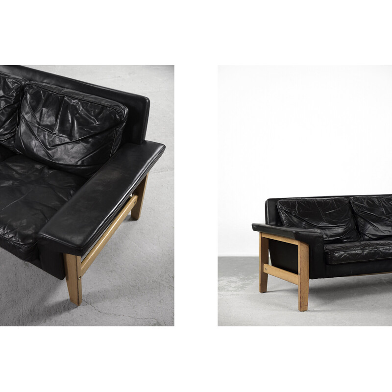Canapé scandinave vintage à 3 places en cuir noir par Lennart Bender pour Ulferts Tibro, 1960