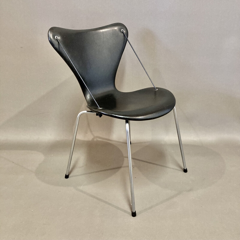 Set di 4 sedie vintage in pelle e metallo di Arne Jacobsen per Fritz Hansen, 1960