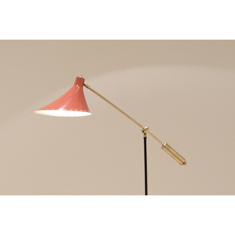 French tripod floor lamp in brass and metal - 1950s