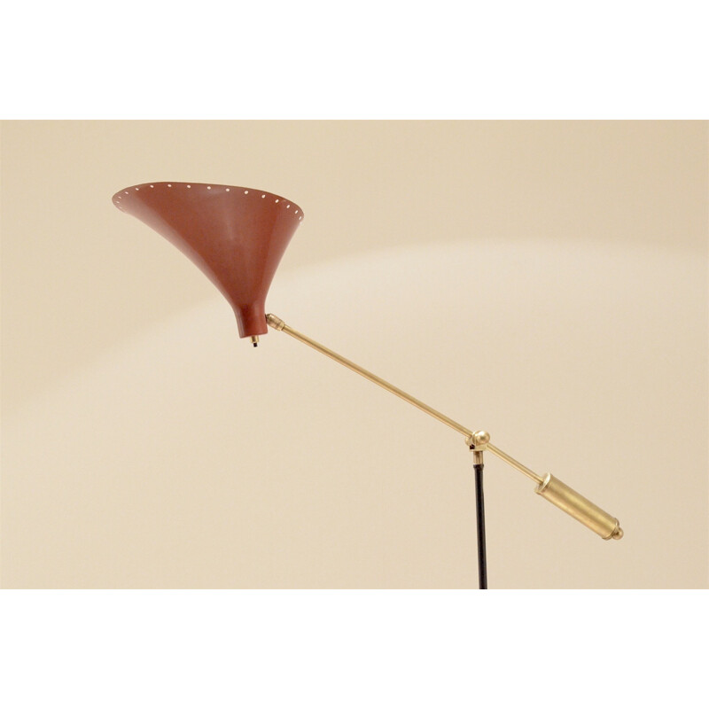 French tripod floor lamp in brass and metal - 1950s
