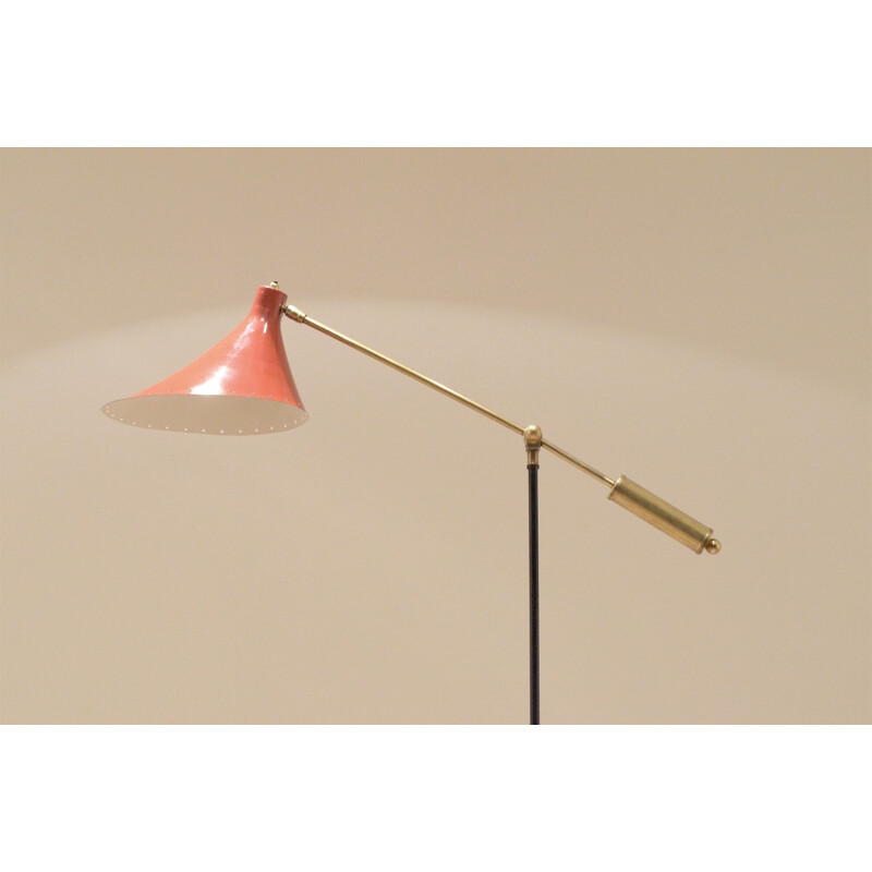 French tripod floor lamp in brass and metal - 1950s