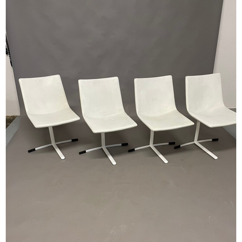 Set of 4 vintage steel and leather chairs by Giovanni Offredi for Saporiti