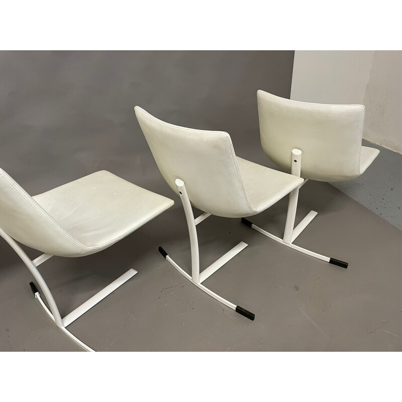 Set of 4 vintage steel and leather chairs by Giovanni Offredi for Saporiti