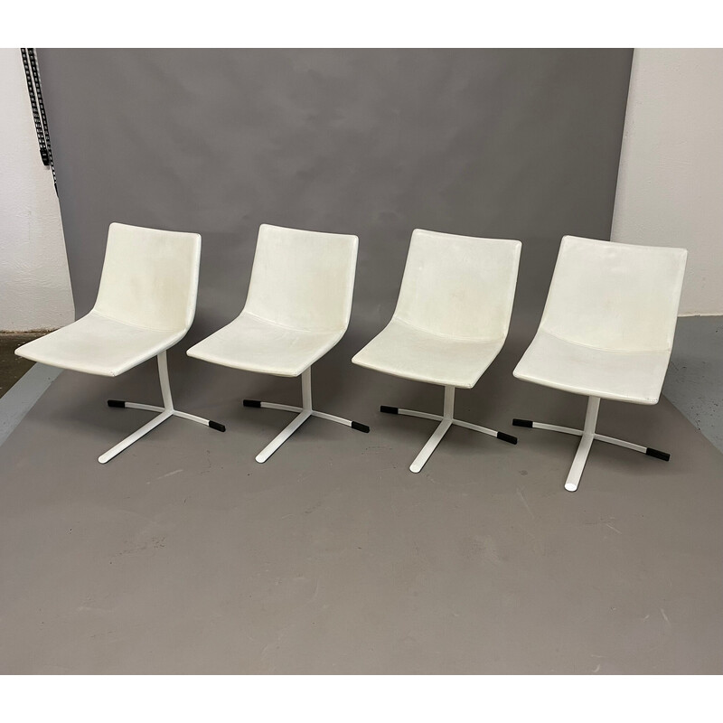 Set of 4 vintage steel and leather chairs by Giovanni Offredi for Saporiti