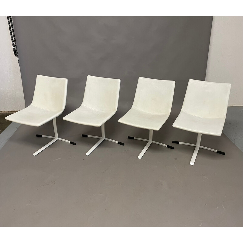 Set van 4 vintage stoelen van staal en leer van Giovanni Offredi voor Saporiti