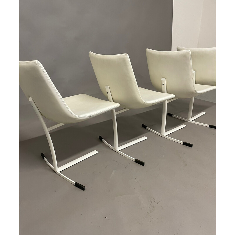 Set of 4 vintage steel and leather chairs by Giovanni Offredi for Saporiti