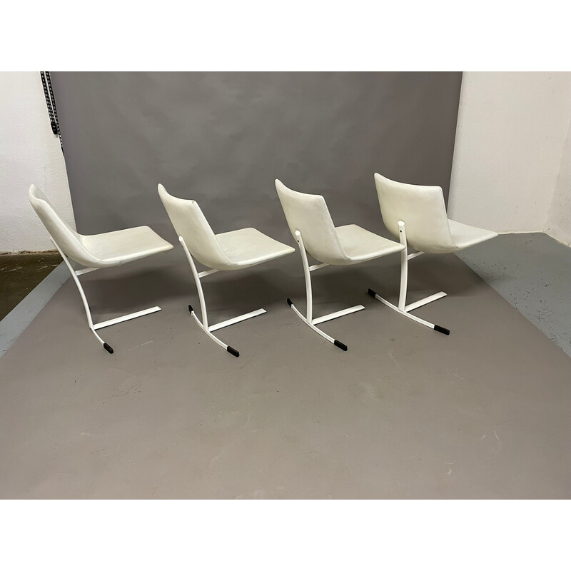 Set of 4 vintage steel and leather chairs by Giovanni Offredi for Saporiti