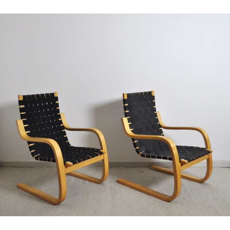 Pair of vintage model 406 armchairs in birch wood by Alvar Aalto for Artek