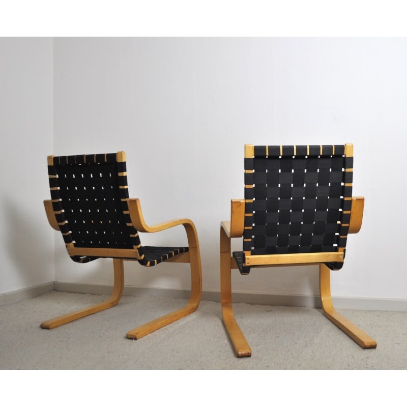 Pair of vintage model 406 armchairs in birch wood by Alvar Aalto for Artek