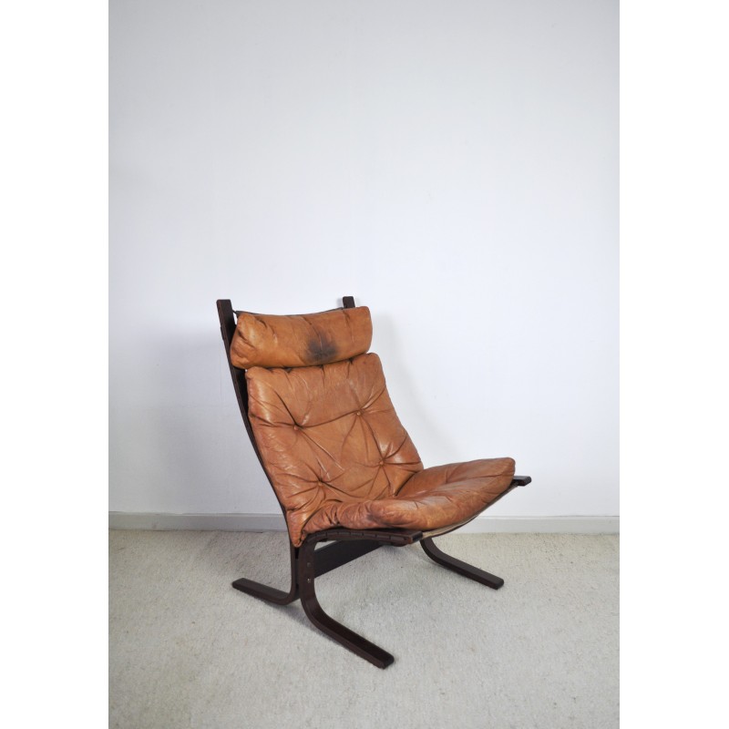 Cadeira Vintage Siesta lounge em couro castanho conhaque por Ingmar Relling para Westnofa, Noruega 1966s