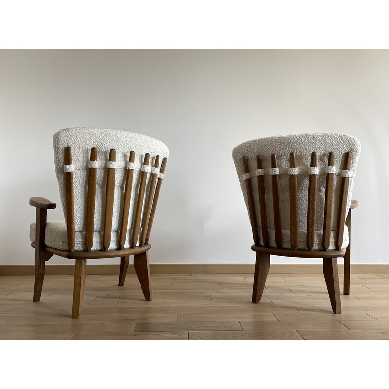 Pair of vintage oakwood and fabric armchairs by Guillerme and Chambron, 1960s