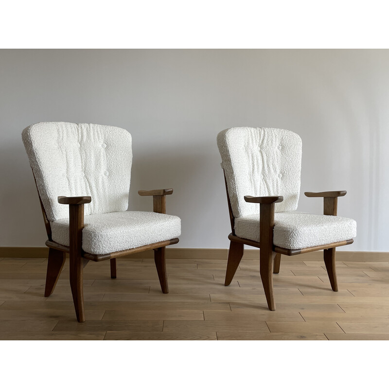 Paire de fauteuils vintage en chêne et tissu par Guillerme et Chambron, 1960