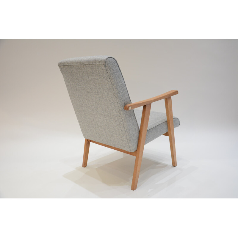 Armchair in grey fabric with blue threads - 1960s 