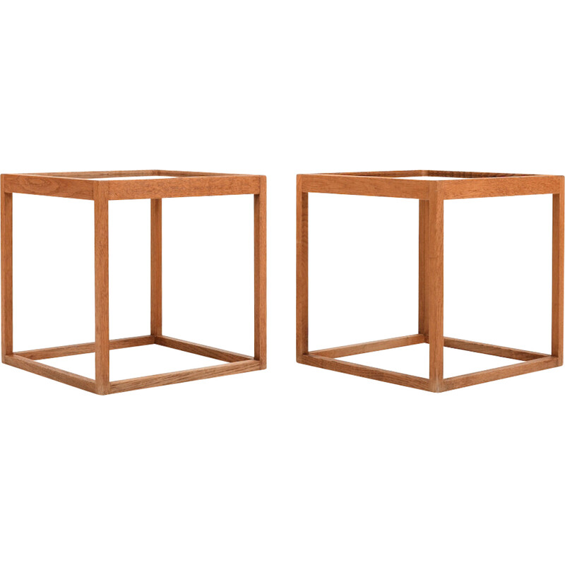 Pair of vintage solid oakwood and glass side tables by Kurt Østervig for Kp Møbler, Denmark 1960s