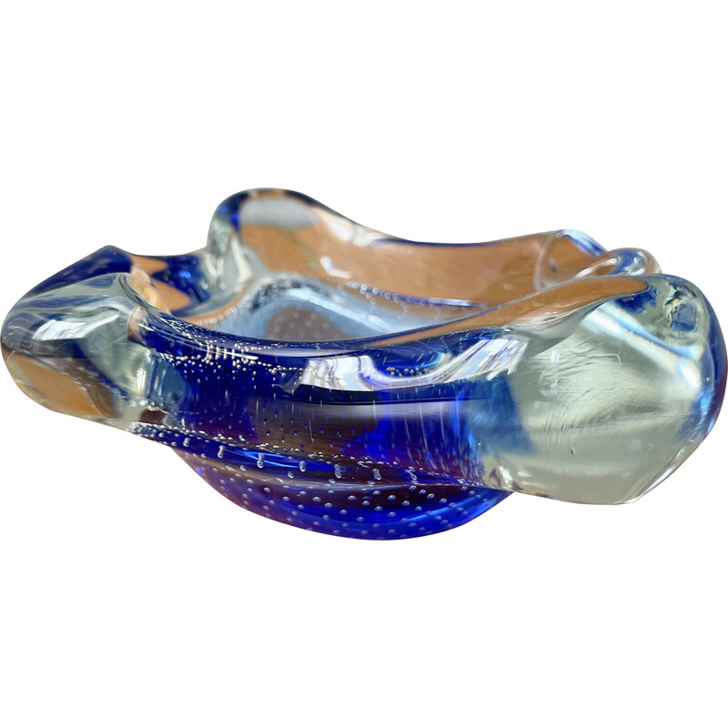 Vintage asbak in blauw Murano glas, Italië 1960