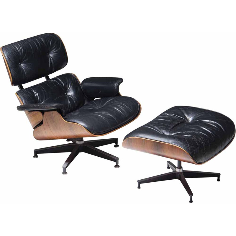 Cadeira Vintage lounge com escabelo de pés de Ray e Charles Eames para Herman Miller, USA 1977