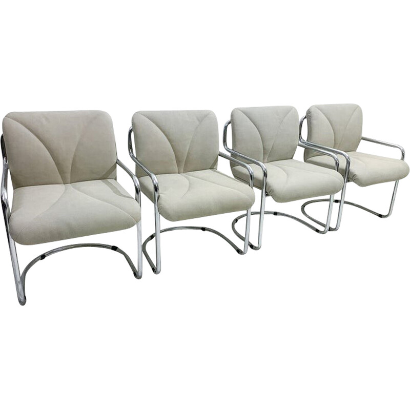 Set of 4 mid-century tubular armchairs by Guido Faleschini, Italy 1970s