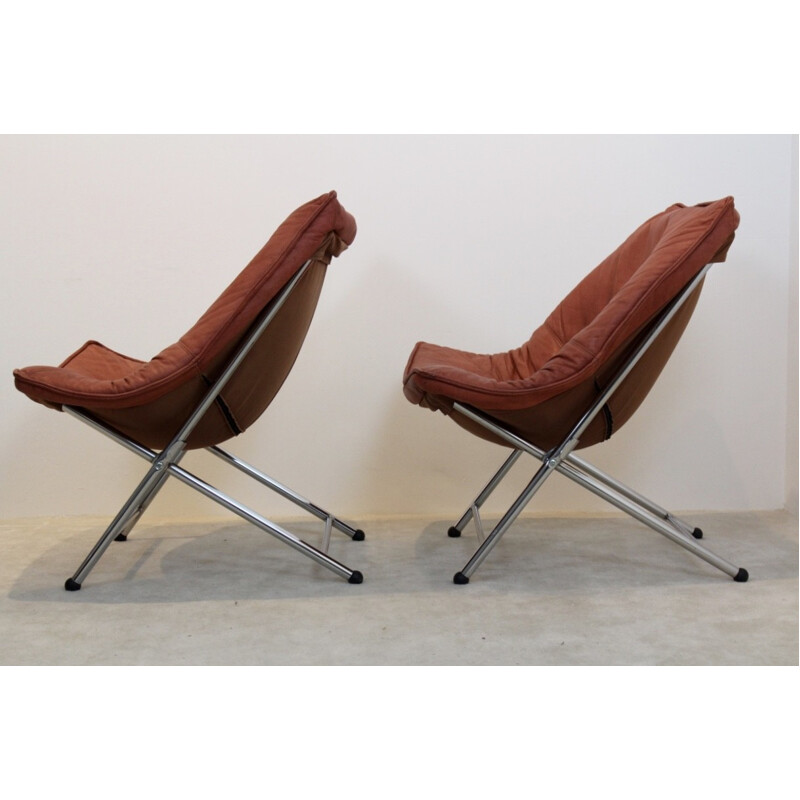Set of 2 foldable low chairs designed by Teun Van Zanten for Molinari - 1970s