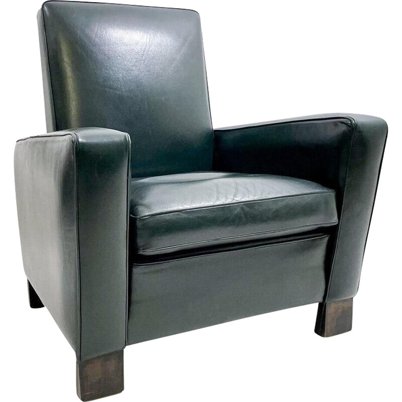 Mid-eeuwse houten en lederen fauteuil van Emiel Veranneman, 1950