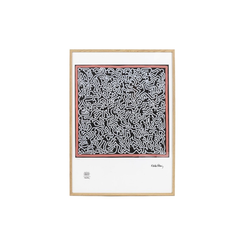 Sérigraphie vintage avec cadre en chêne par Keith Haring, Amérique 1990