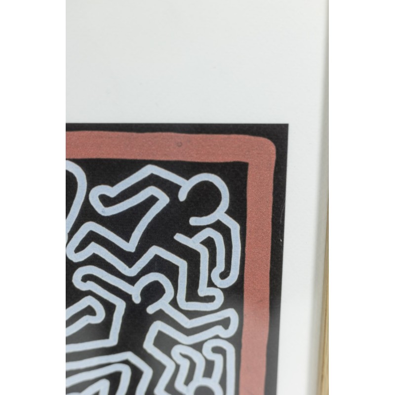 Sérigraphie vintage avec cadre en chêne par Keith Haring, Amérique 1990