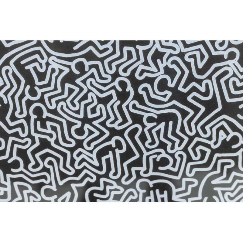 Serigrafía vintage con marco de roble de Keith Haring, América 1990