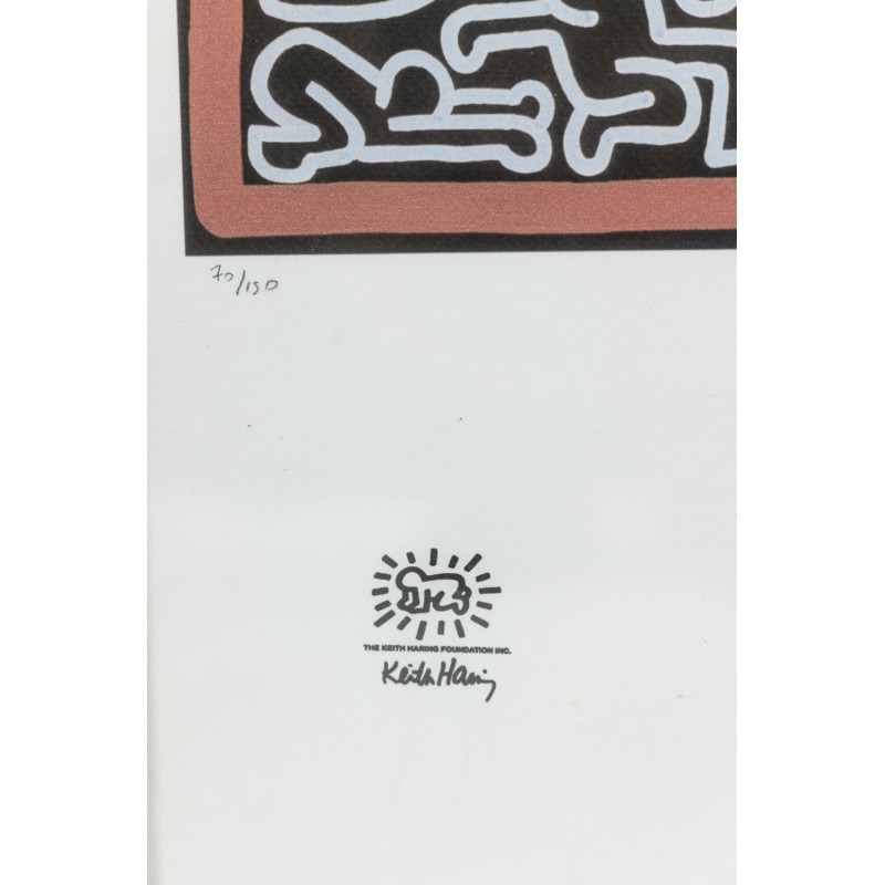 Vintage zeefdruk met eikenhouten lijst door Keith Haring, Amerika 1990