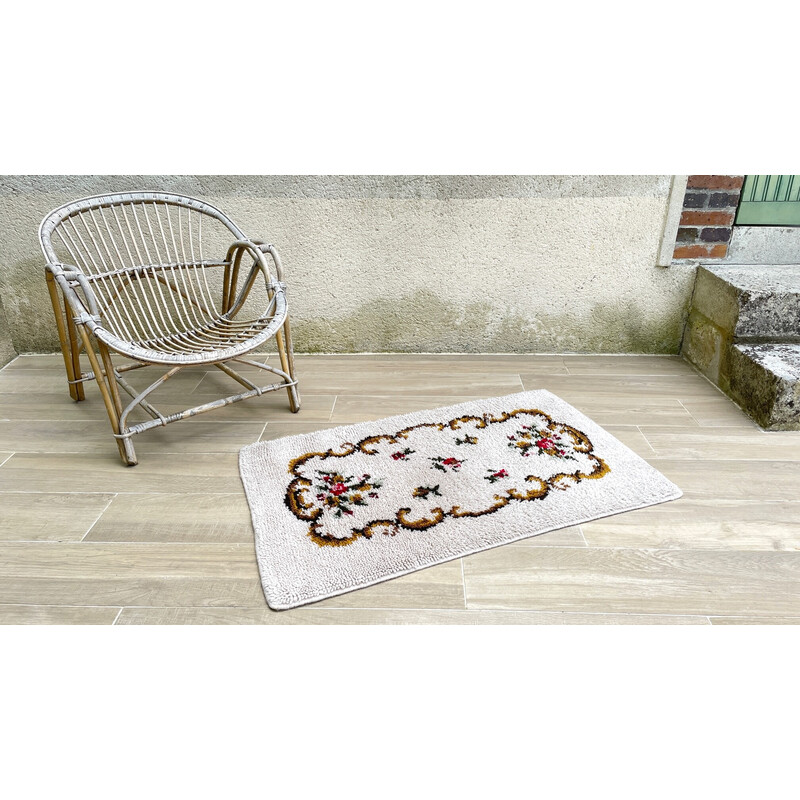 Tapis vintage en pure laine fleuri, 1970