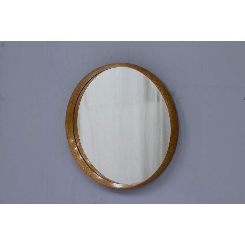 Scandinavian vintage oakwood wall mirror by Uno and Östen Kristiansson for Luxus, Sweden 1950s