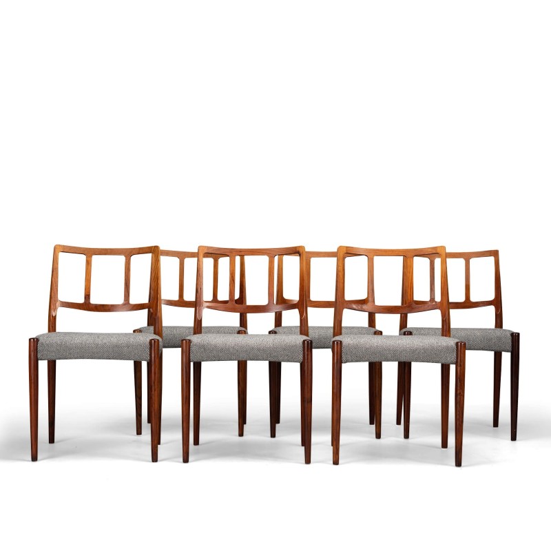 Conjunto de 6 cadeiras de jantar dinamarquesas vintage em pau-rosa de Johannes Andersen para Uldum Mobelfabrik, década de 1960