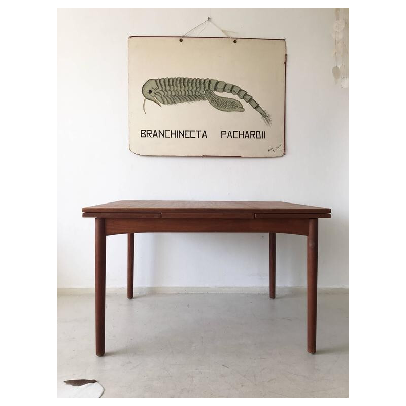 Mesa de comedor vintage escandinava extensible de teca, 1960