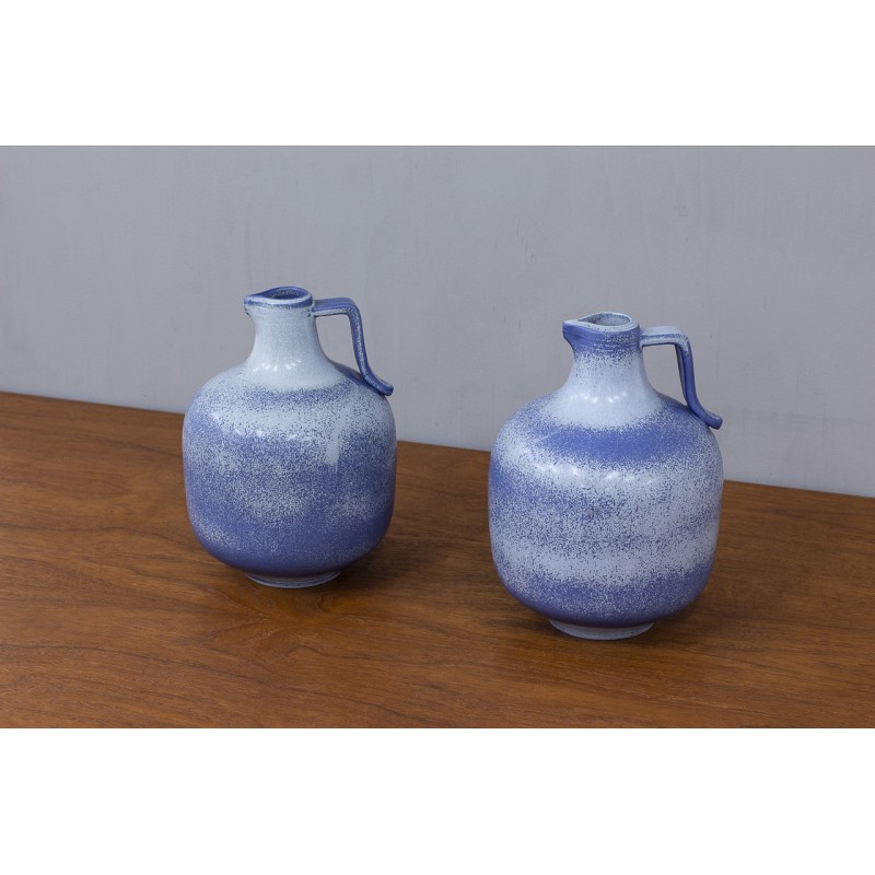 Coppia di vasi scandinavi in ceramica blu vintage di Gunnar Nylund per Rörstrand, Svezia, anni '40