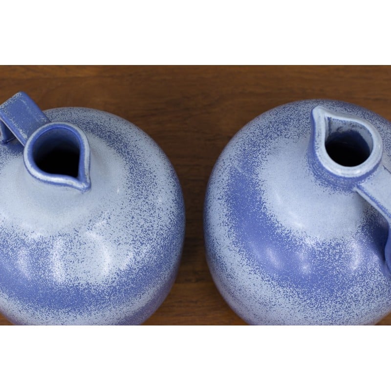 Pair of Scandinavian vintage blue ceramic vases by Gunnar Nylund for Rörstrand, Sweden 1940s