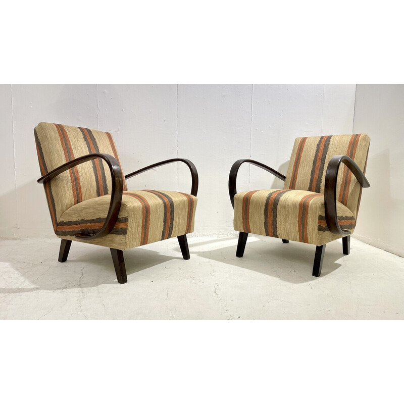 Paire de fauteuils vintage en bois courbé de Jindrich Halabala, République tchèque 1940