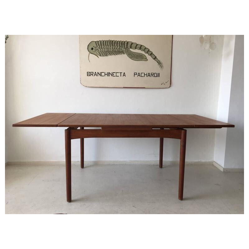 Scandinavische vintage uitschuifbare teakhouten eettafel, 1960