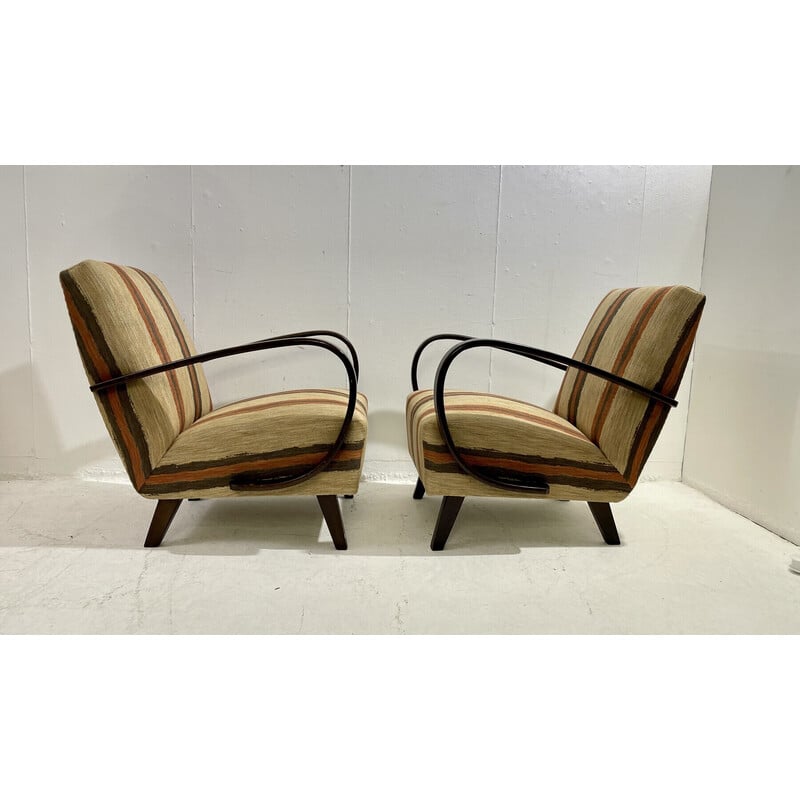 Paire de fauteuils vintage en bois courbé de Jindrich Halabala, République tchèque 1940